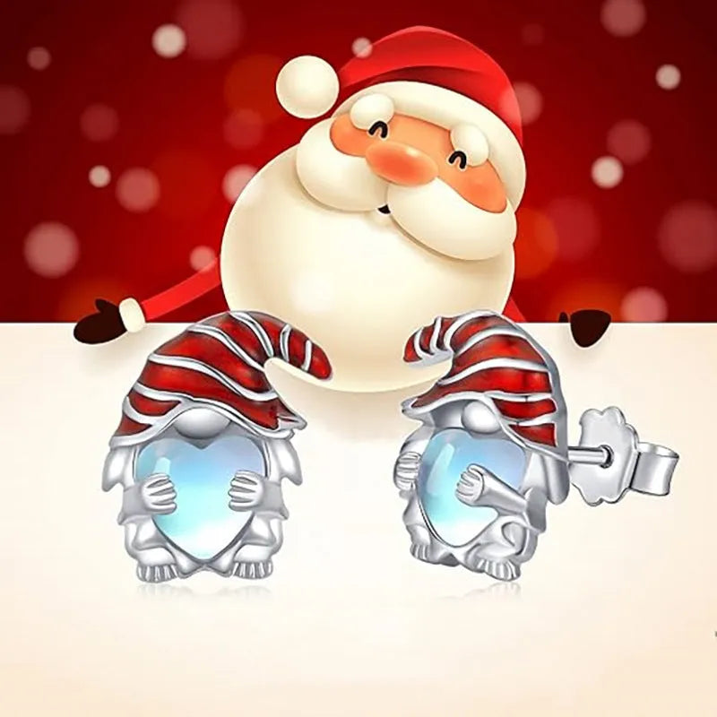 Women's Santa Claus heart-shaped earrings in white gold colour with copper construction