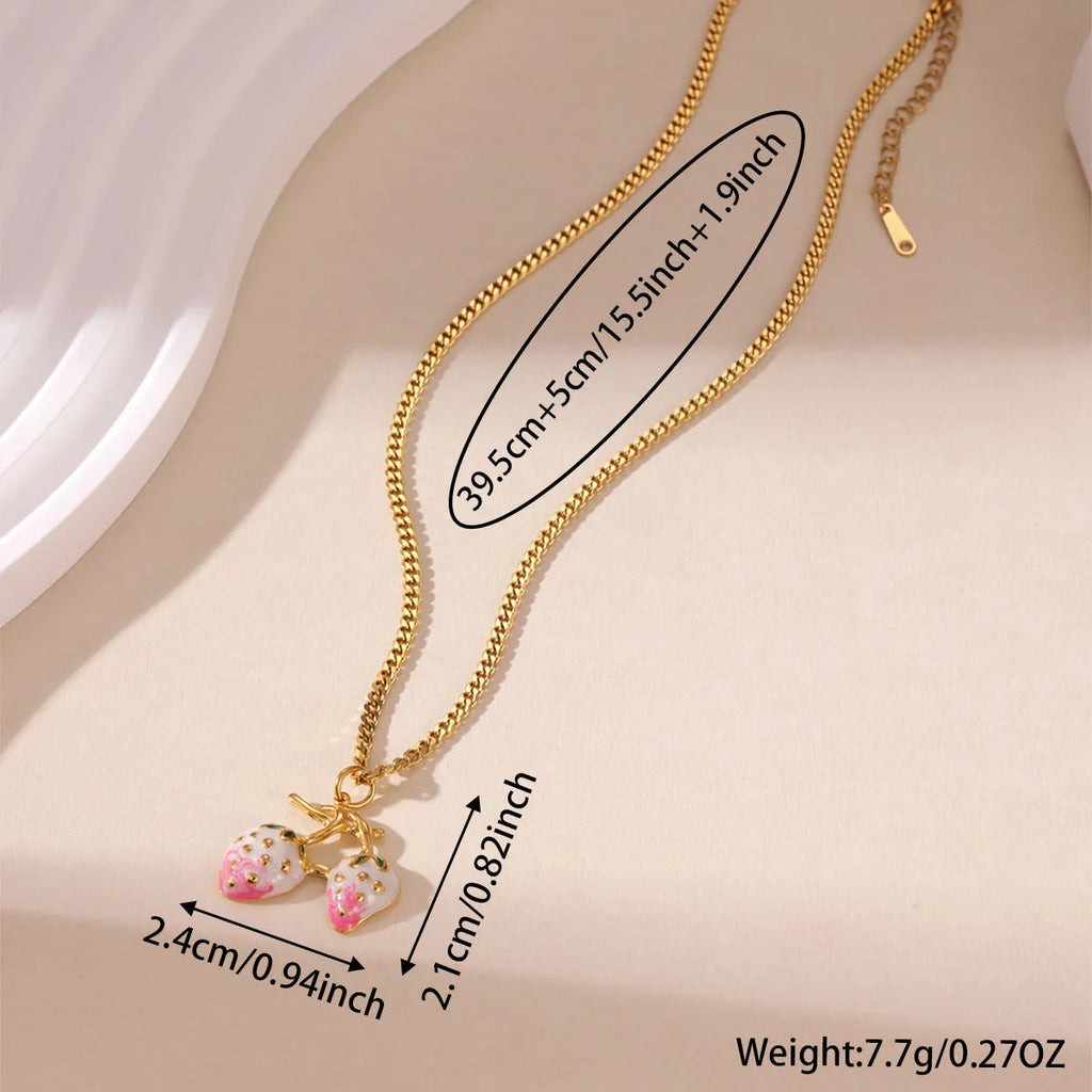 Stainless steel strawberry fruit necklace pendant in white gradient or red colour options
