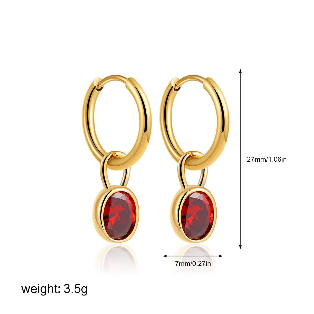 Women's copper retro oval zircon earrings in six colour options showing elliptical design