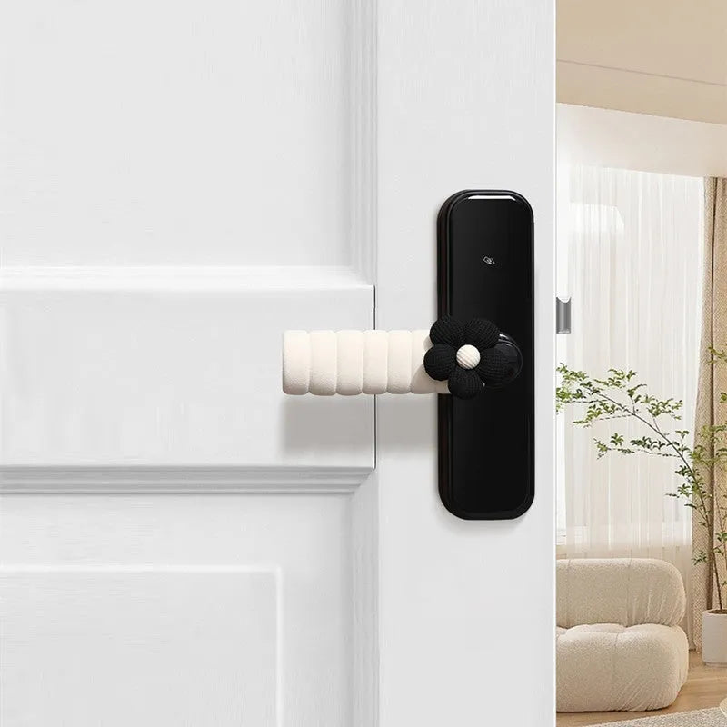 Round floral patterned door handle protective cover in soft PEVA material.