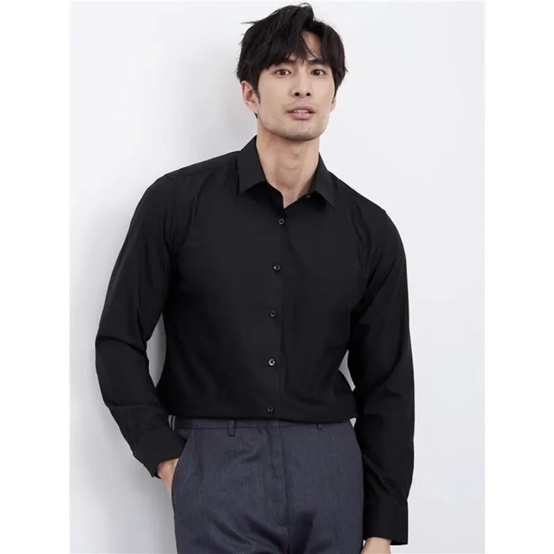 Wine red men's slim fit long sleeve casual shirt on a hanger.
