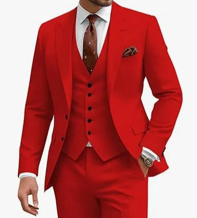 Men's slim fit three-piece suit in chemical fibre blend fabric for formal occasions