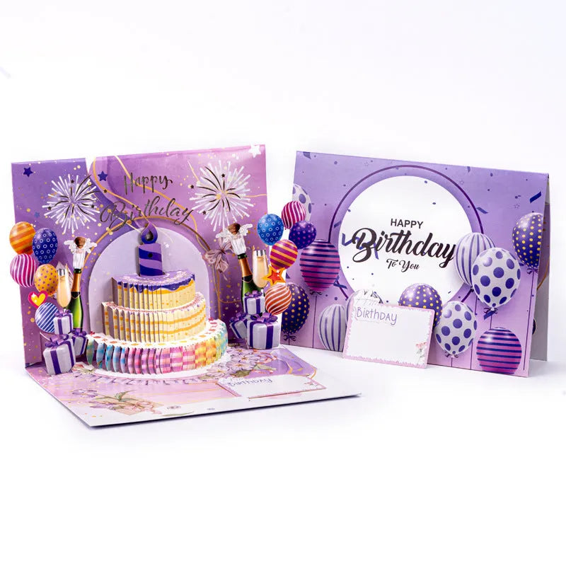 3D folded paper cake greeting card in Chinese ink style with light music theme.