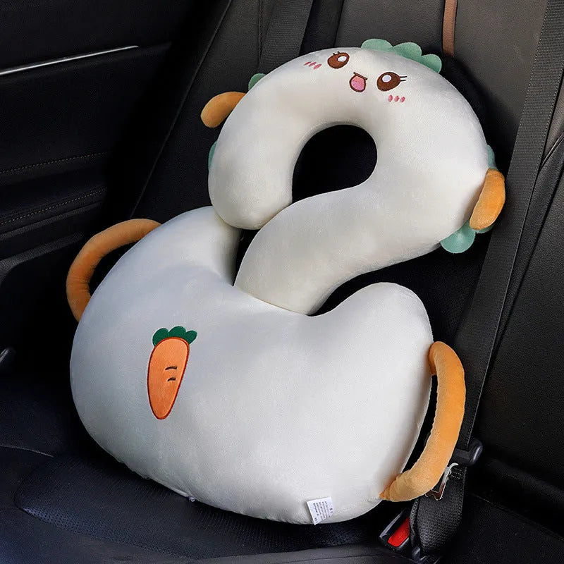 Square 65cm cartoon animal hug cushion in capybara design on a car seat