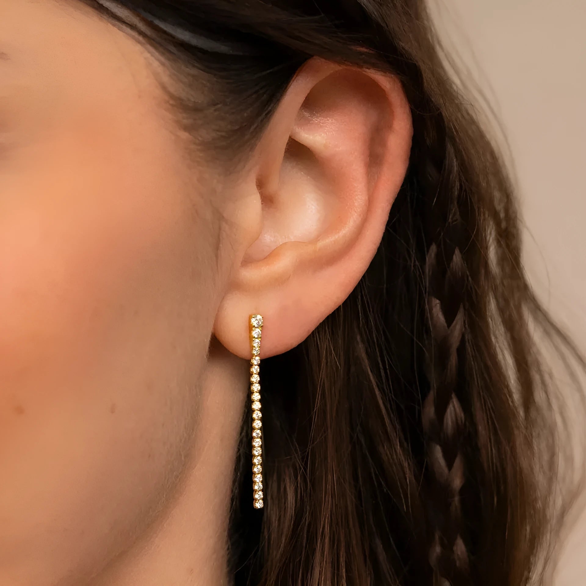 Geometric zircon earrings with stainless steel construction in gold and steel colour options