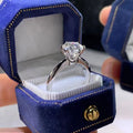 Six-claw inlaid zircon women's ring in white gold plating with geometric shape