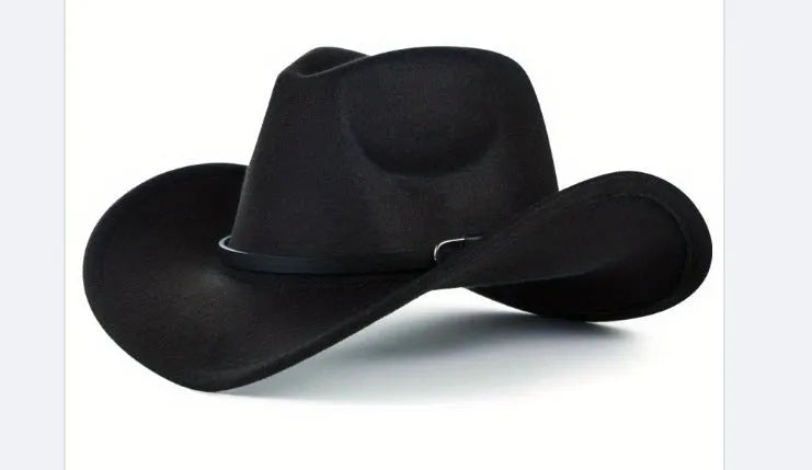Brown leather velvet Western cowboy hat with a curved edge brim and conical crown.