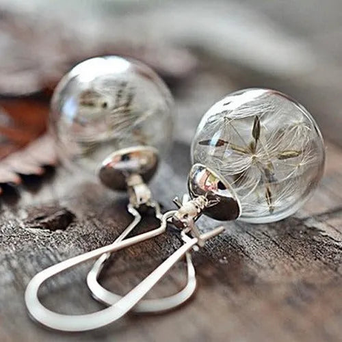 16mm transparent glass ball earrings with French hooks in silver, bronze and dandelion style options