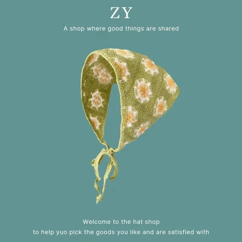 Cotton French retro triangle headscarf with floral pattern in multiple colour options