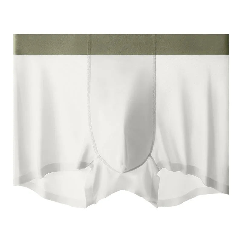 Ice silk men's shorts in bean green colour with seamless knitted design and mid-waist fit.