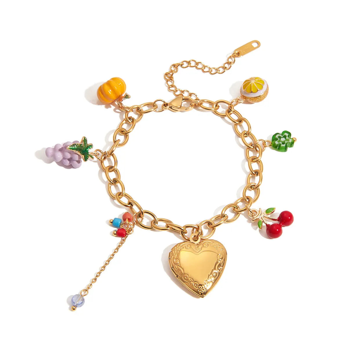 18K gold stainless steel love fruit chain bracelet with grape cherry lemon motifs for women