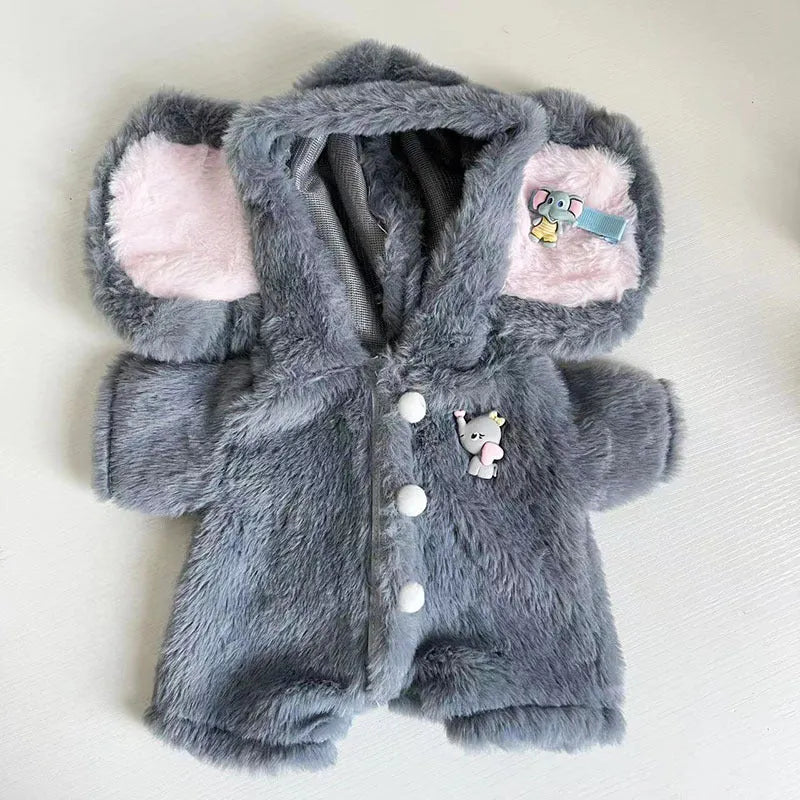Grey elephant jumpsuit doll clothing for 30cm Lina bears with plush fabric