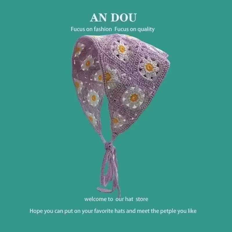 Cotton French retro triangle headscarf with floral pattern in multiple colour options