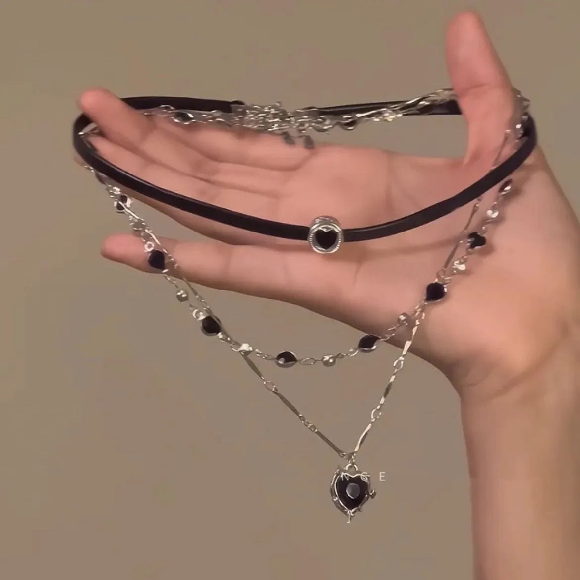 Women's multi-layer twin heart necklace with alloy and artificial crystal pendants on clavicle chain