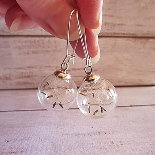 16mm transparent glass ball earrings with French hooks in silver, bronze and dandelion style options