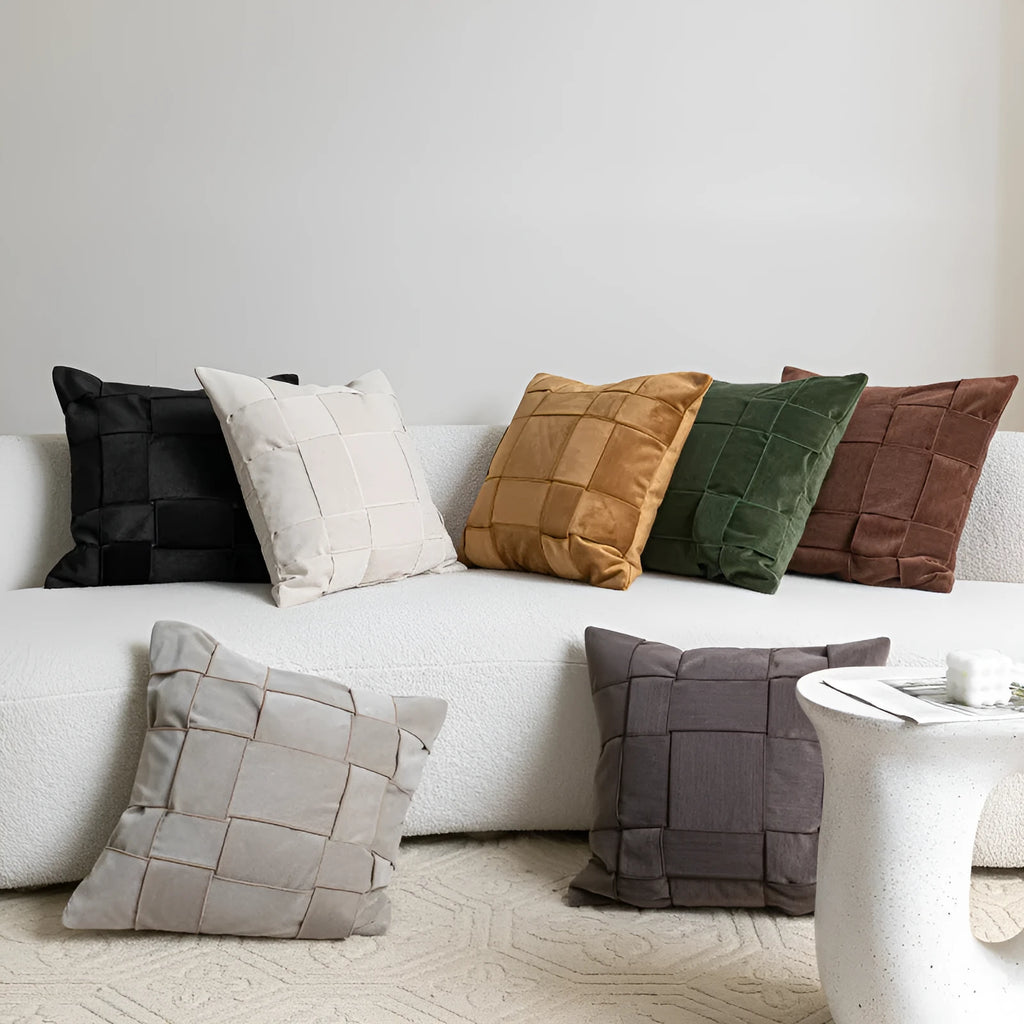 Chenille woven 50x50cm square cushion in beige colour with textured surface