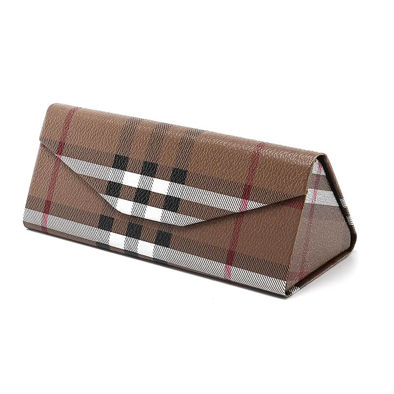 Triangular folding glasses case in various colours showing folded and open positions