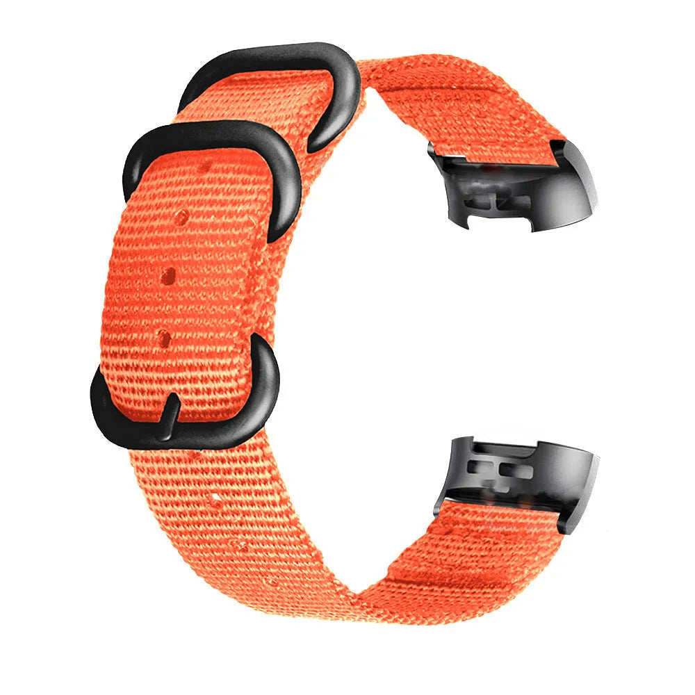 Fitbit Charge nylon watch strap with three-ring metal buckle shown in Army Green colour