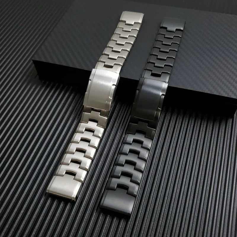 Garmin Jiaming watch replacement strap in black, silver, or titanium colour, showing 22mm and 26mm size options.