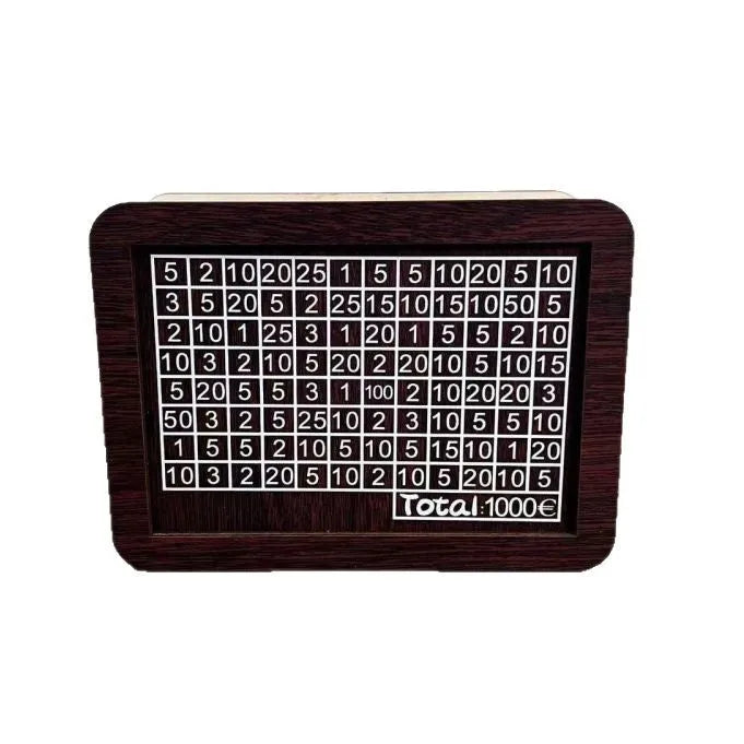 Digital wooden coin bank with LCD display in retro currency library design