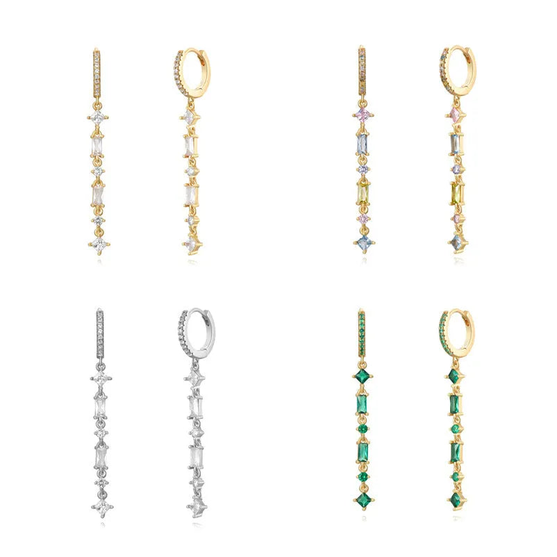 Sterling silver alloy U-shaped geometric ear clips with micro-inlaid colourful zircon detailing