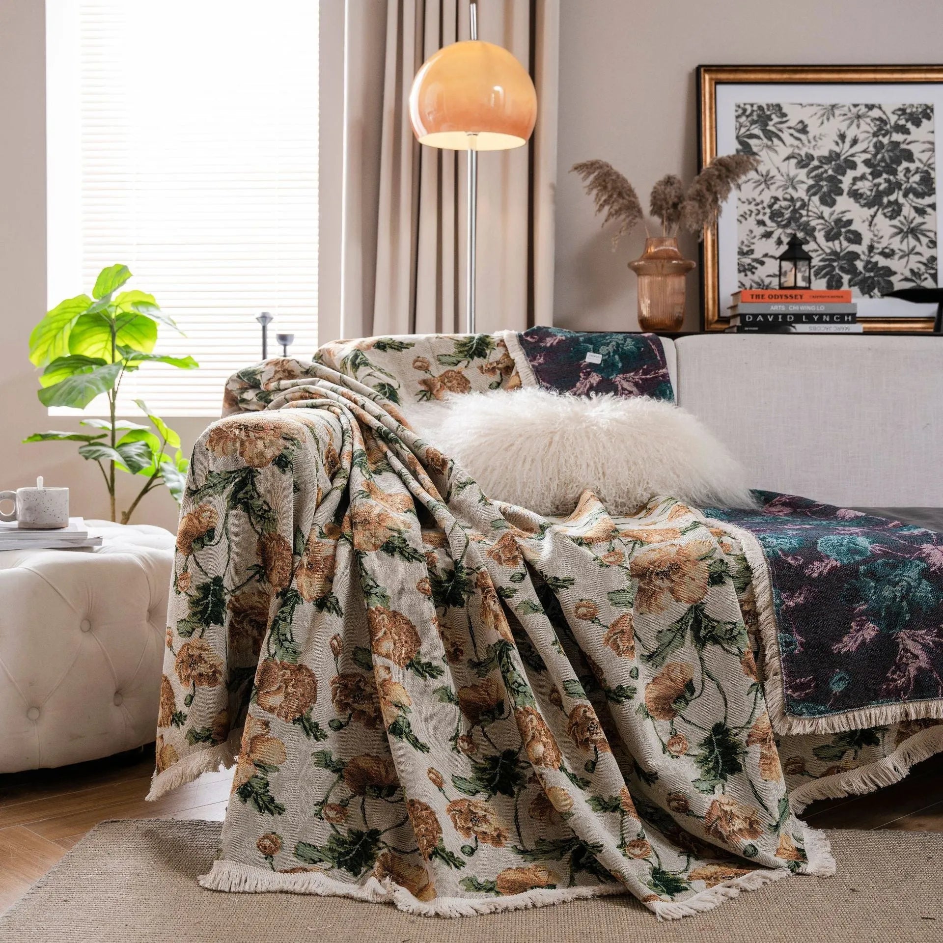 American country style jacquard patterned sofa cover in a polyester cotton fabric.