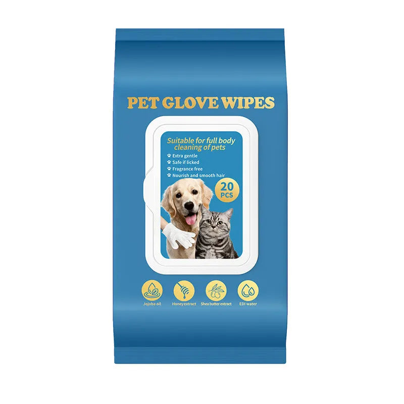Pack of disposable wash-free gloves for pet cats and dogs during bath cleaning and grooming sessions
