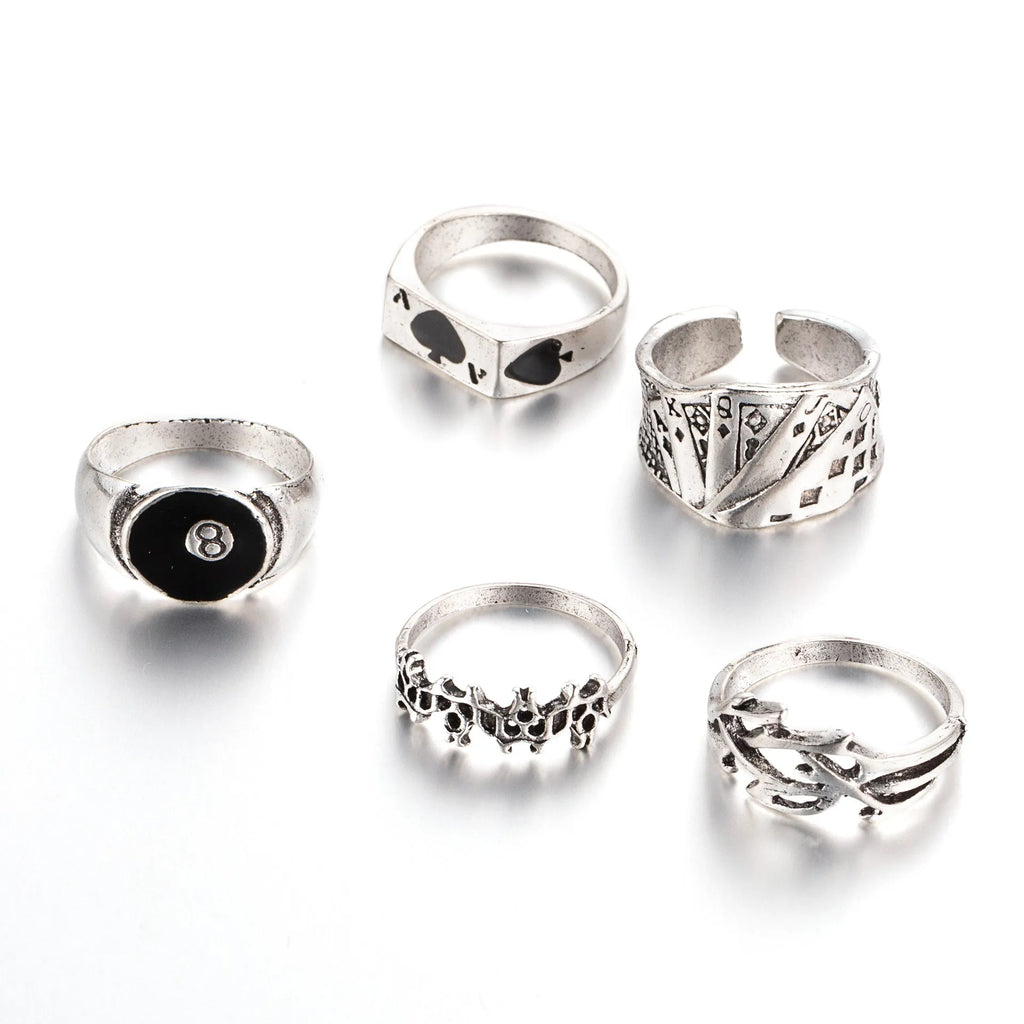 Black alloy ring with poker spade card design, adjustable personality jewellery