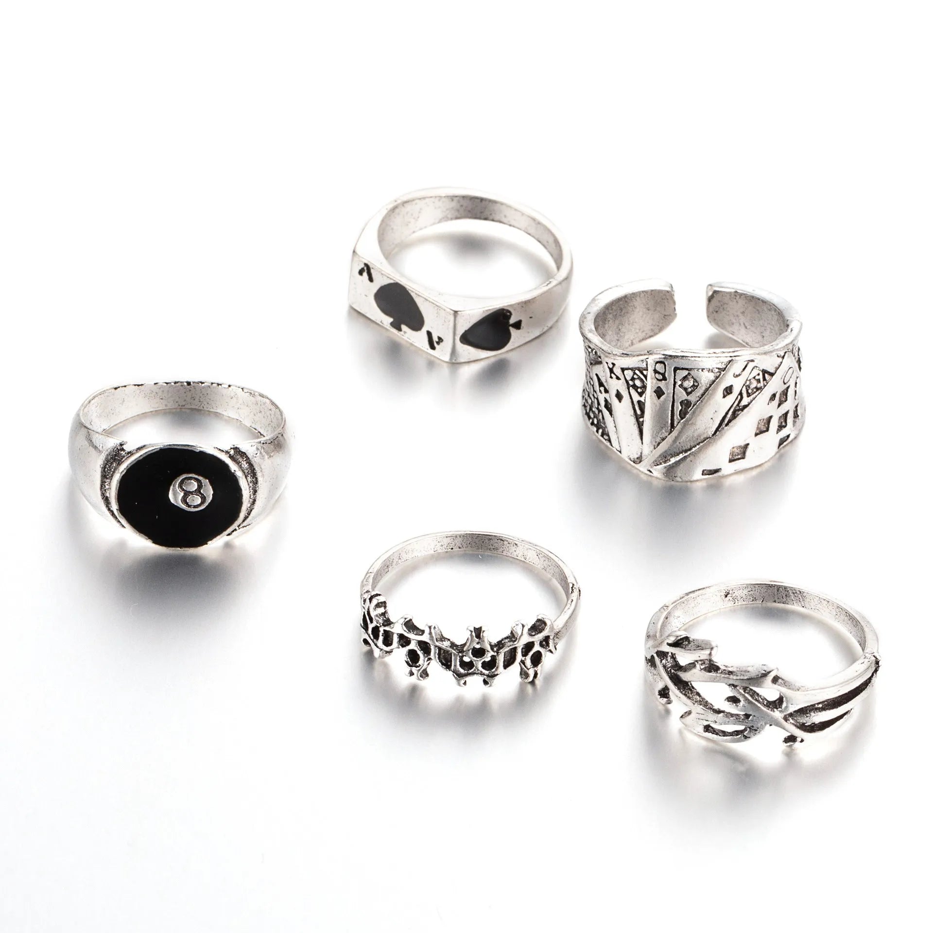 Black alloy ring with poker spade card design, adjustable personality jewellery