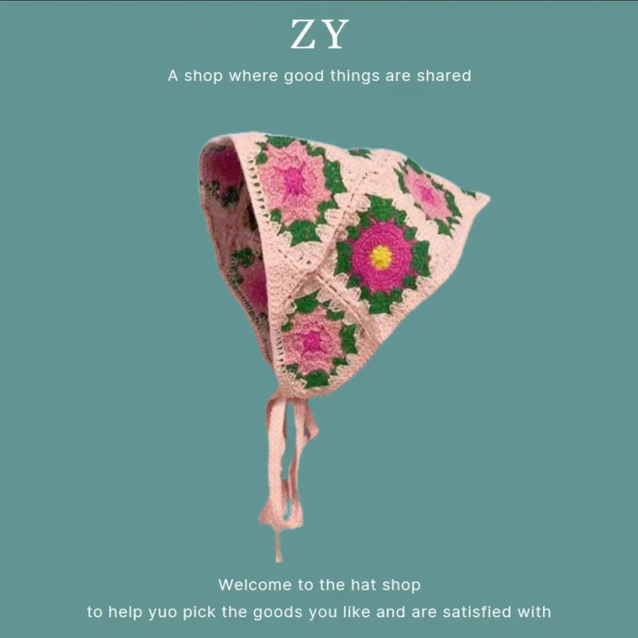 Cotton French retro triangle headscarf with floral pattern in multiple colour options