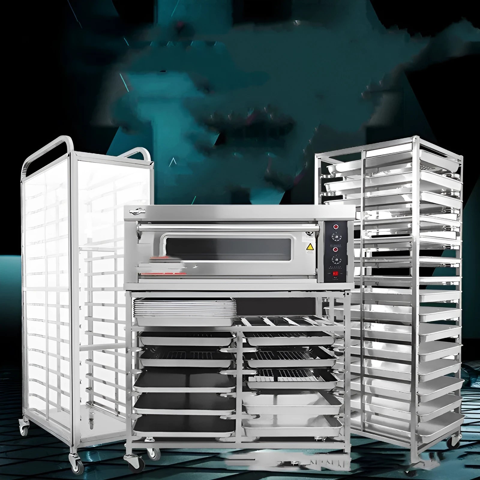 Stainless steel six-layer baking tray rack with lock mechanism for commercial kitchens