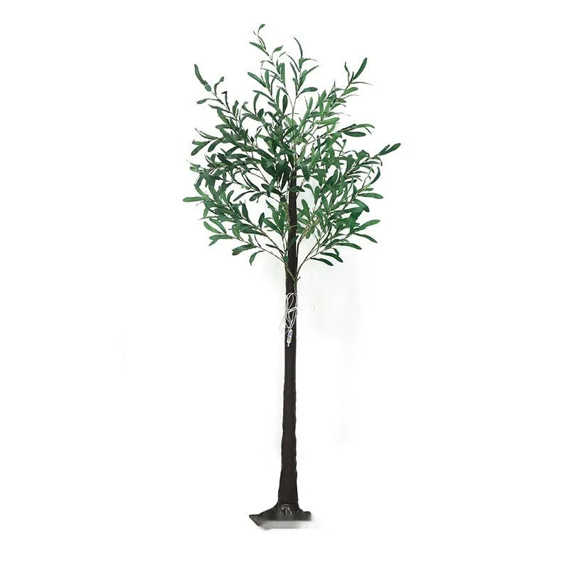 1.8 metre tall artificial olive tree lamp with warm LED lights illuminating courtyard decoration