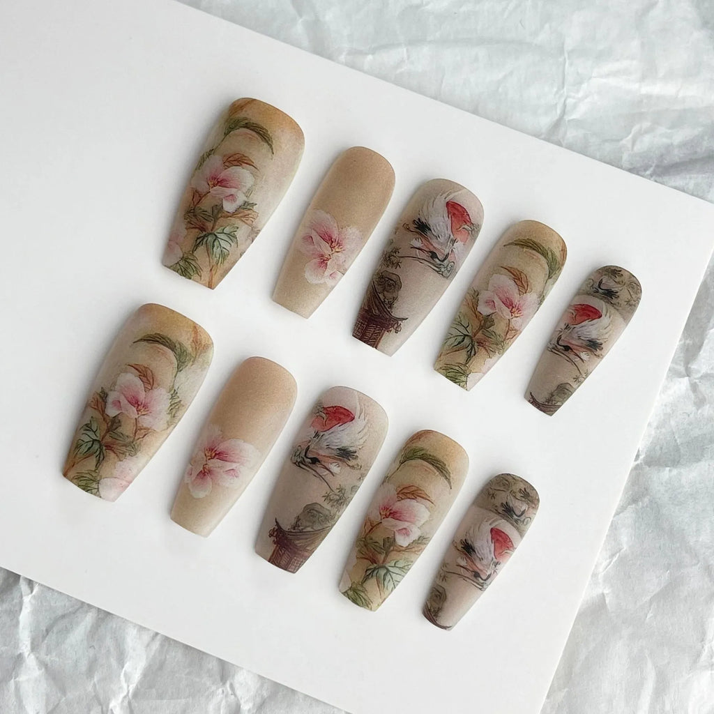 Chinese style cat paw pattern nail stickers Moon Palace XD2-083 middle ladder long ladder ladies ultra-thin seamless 40 pieces