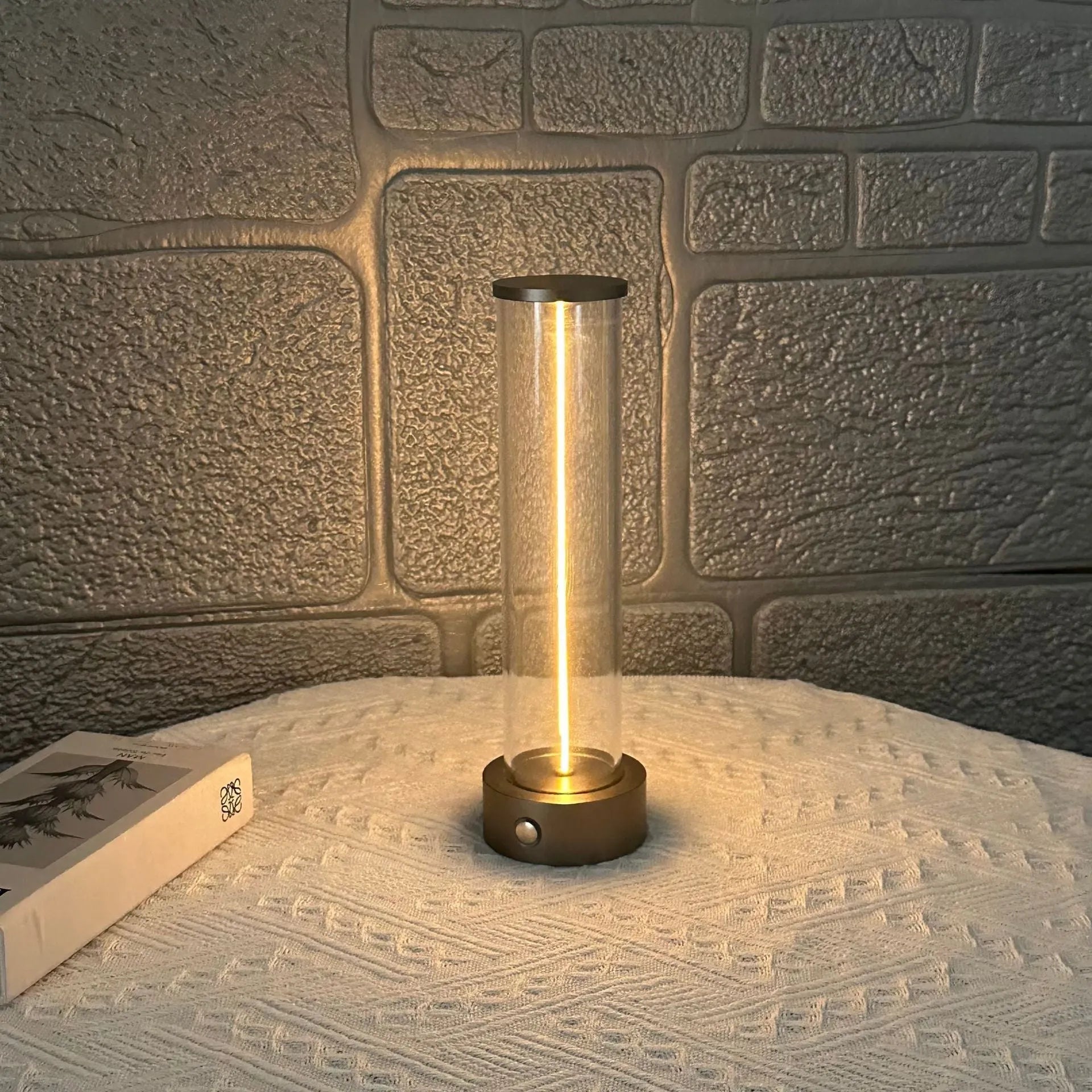 Modern glass LED light strip with magnetic base measuring 53mm wide by 234mm tall