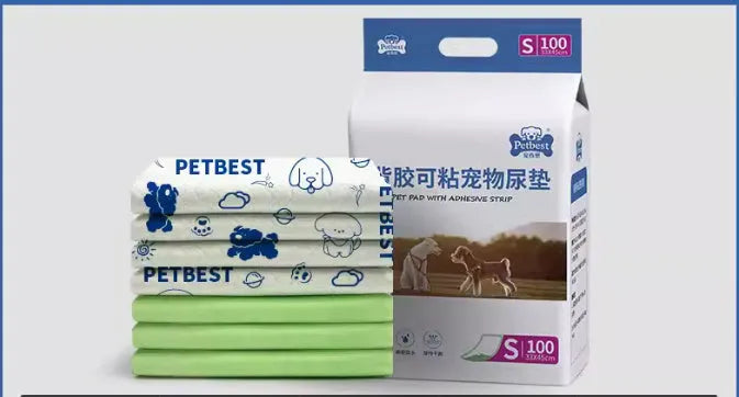 Thickened dog urine pads showing size variants with bamboo charcoal and adhesive options