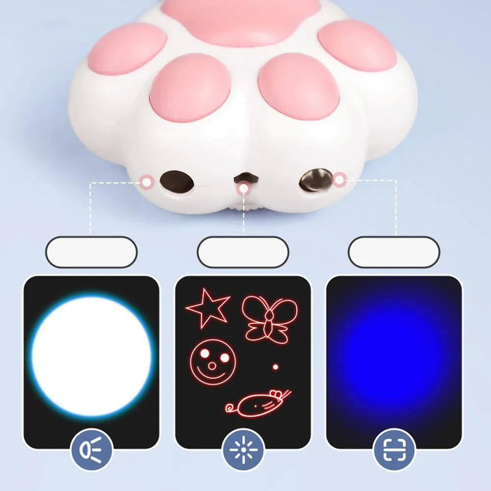 Pink and black rechargeable infrared cat teaser toy with keychain attachment showing 5cm dimensions