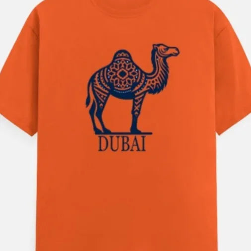 Orange loose-fit cotton summer t-shirt with short sleeves and round neck