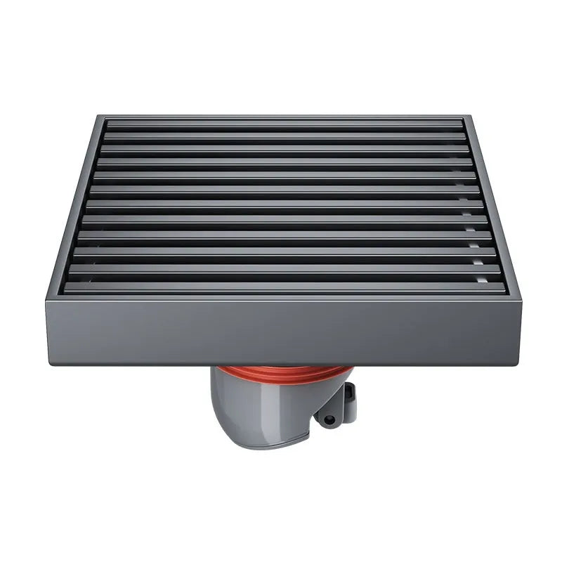 Gun grey 304 stainless steel courtyard deodorant floor drain with a 15x15cm ABS plastic core.