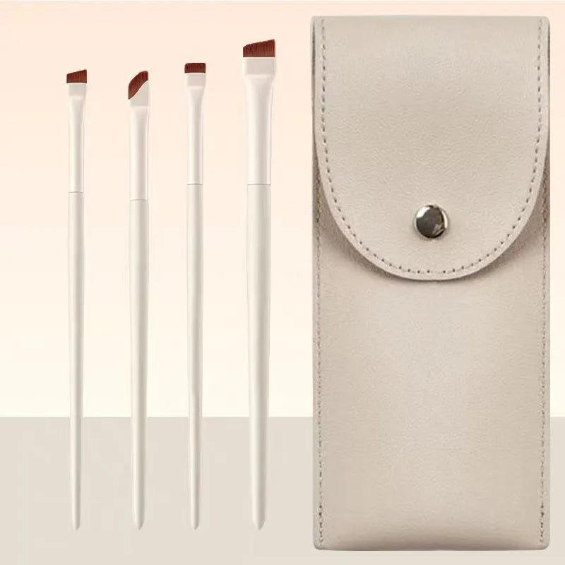 Four angled eyeliner and brow makeup brushes in leather case with ultra thin precision tips