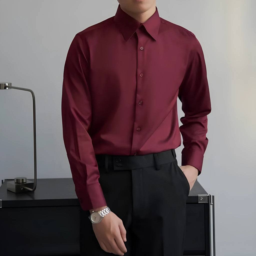 Black men's slim fit long sleeve cardigan shirt in Korean style with Japanese retro design