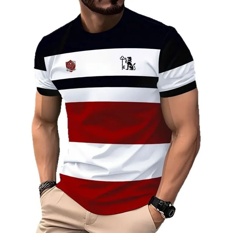 Men's loose fit short sleeve T-shirt with bold 3D printed stripe pattern in a picture style colour.