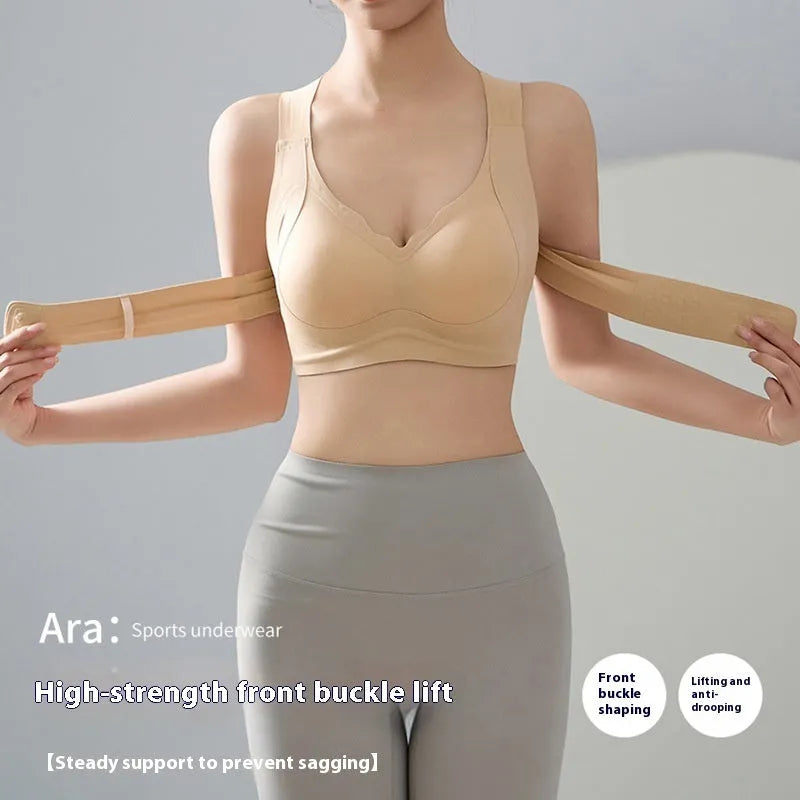 Women's cross back shaping bra with front buckle closure for yoga and exercise wear