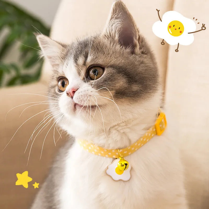 Adjustable cat collar with metal bell pendant and fabric bow tie in three colour options