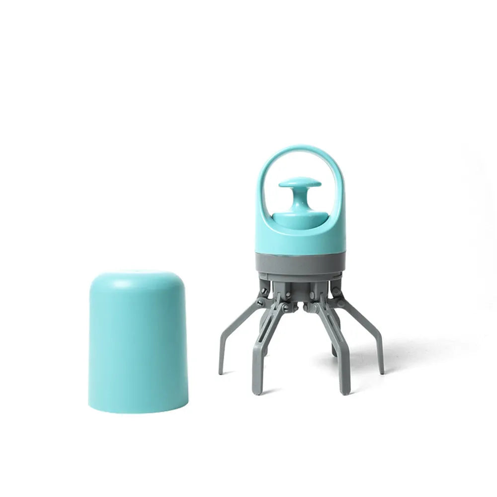Blue ABS plastic pet pooper scooper with claw mechanism and included garbage bag roll