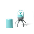 Blue ABS plastic pet pooper scooper with claw mechanism and included garbage bag roll