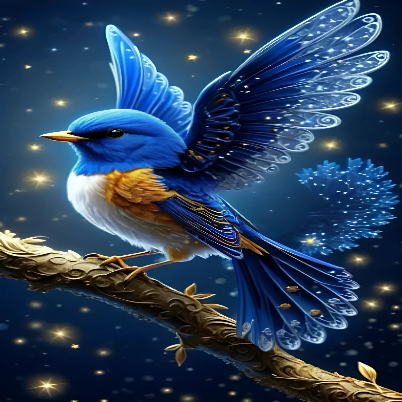 Handmade DIY diamond painting kit showing Blue Bird design on 60x100cm acrylic canvas with rhinestones.
