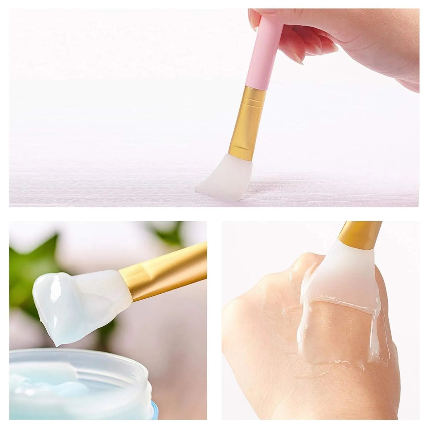 Reusable silicone face mask applicator spatula in six colour options on a clean surface