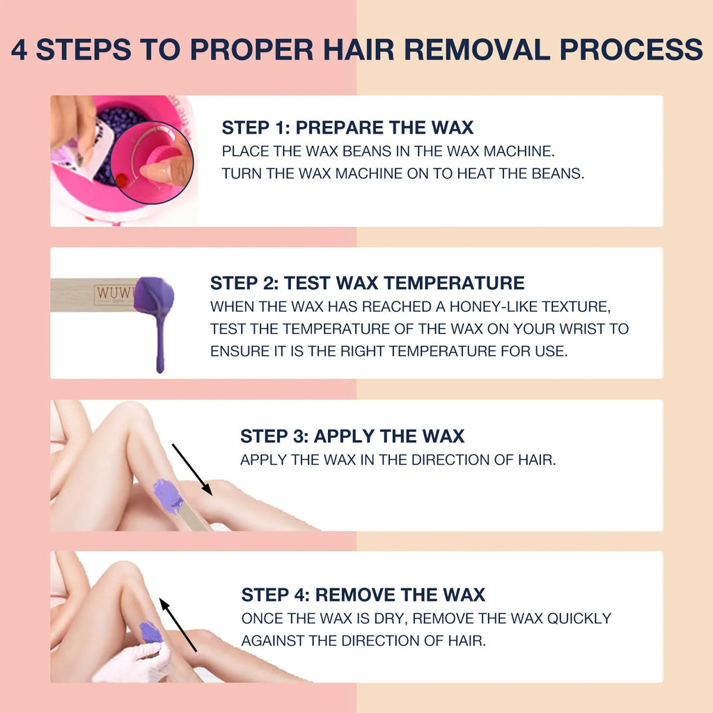 27 piece hair removal wax kit with electric warmer, four coloured wax beads, and applicator sticks