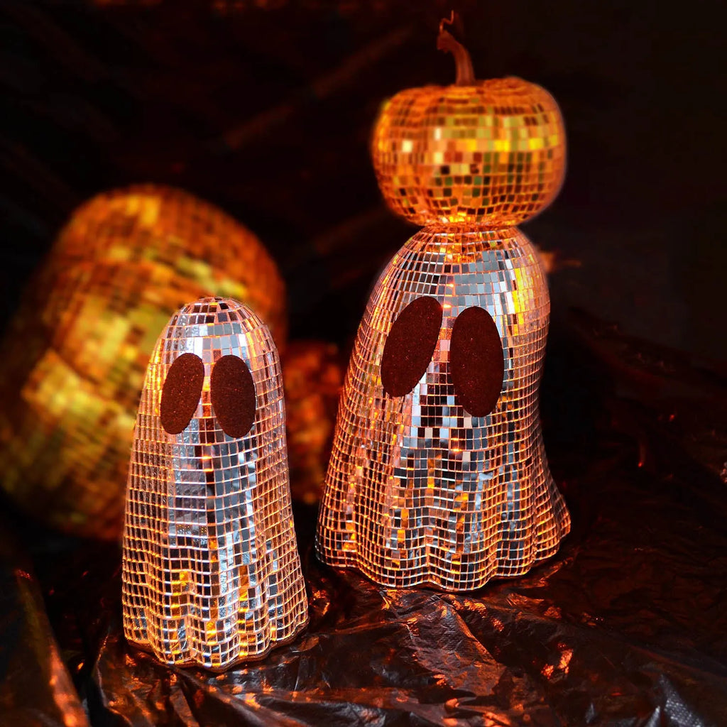 Silver glass ghost mosaic Halloween desktop decoration showing detailed inlay surface work