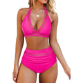 Women's polyester swimsuit bikini set in black, rose red or leopard print colours
